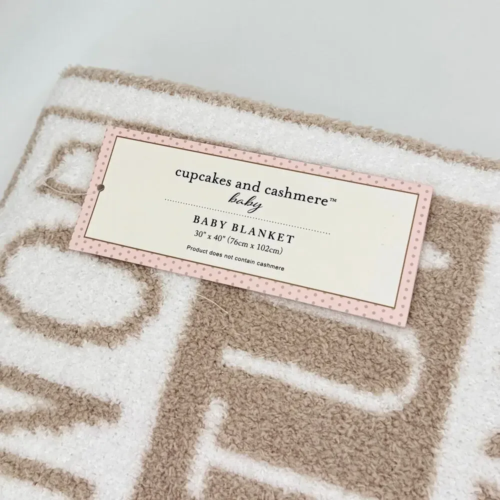 Cupcakes & Cashmere ABC Jacquard Beige/Tan & White Alphabet Baby Blanket NEW